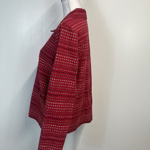 Christopher & Banks Red Black Jacket Size Medium Casual Career Button Front - Picture 7 of 9